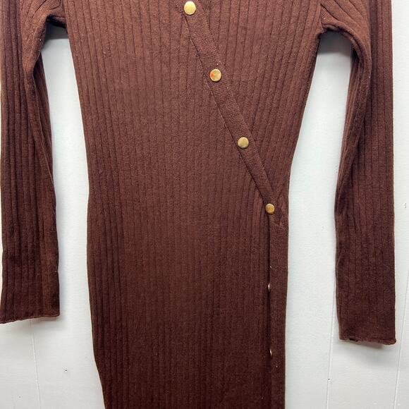 Madison & Hudson Long Sleeve Brown Ribbed Women's Sweater Midi Dress Size XS - Picture 4 of 14